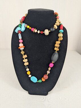 Plunder Wooden Bead Chunky Colorful Fun Art Necklace Badge Holder Teacher Nurse